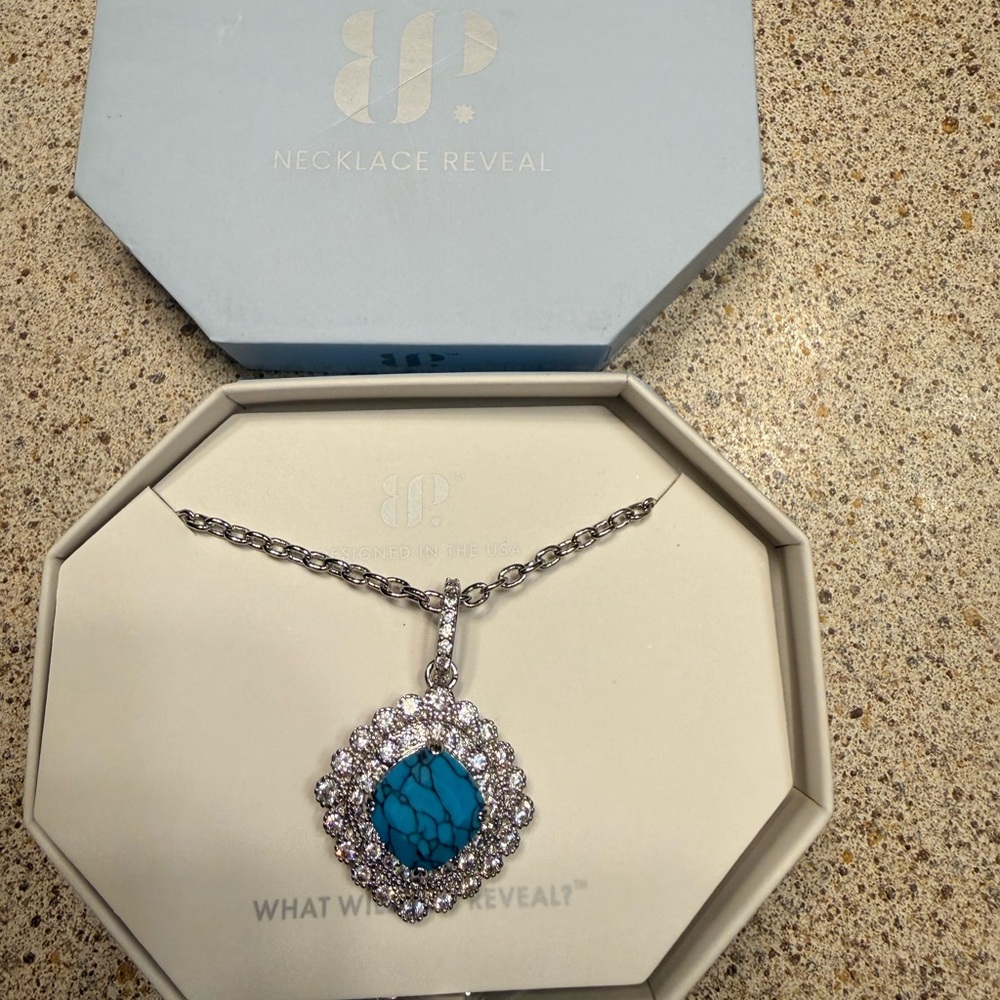 Bomb party  Turquoise Magnesite necklace on rhodium plating